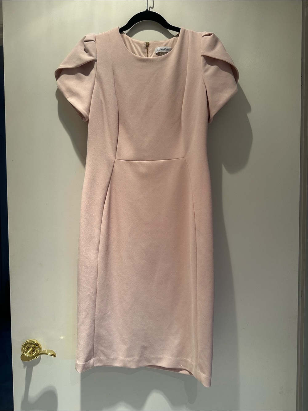 Calvin Klein Blush Puff-Sleeve Sheath Dress